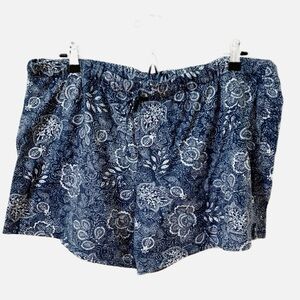 Lucky Brand Pajama Shorts Blue Floral Pattern Drawstring Elastic Waist Mid Rise